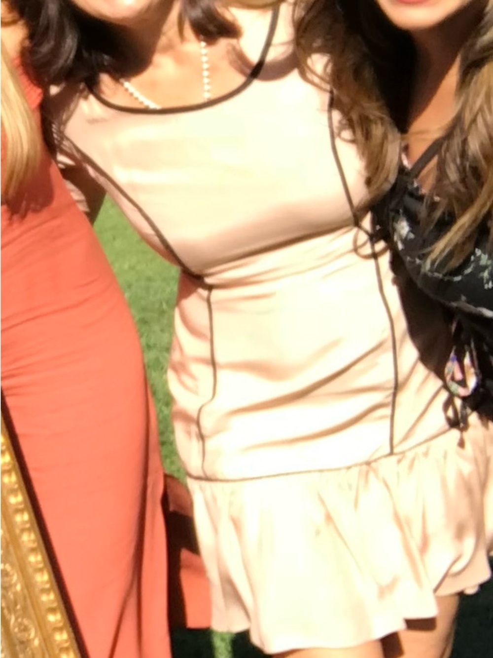 Beige Midi Dress with Black Contrast Trim